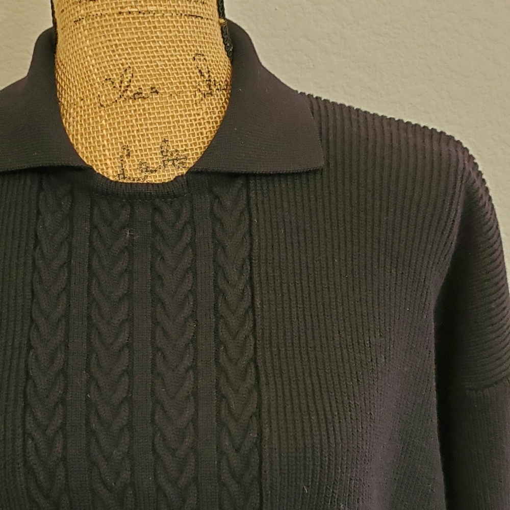 JAEGER UK Black pullover side slits long sleeve sweater Med - Picture 2 of 8